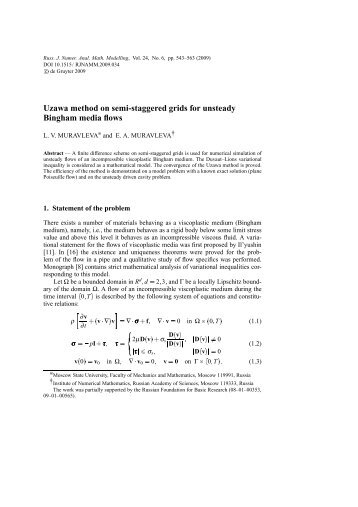 Uzawa method on semi-staggered grids for unsteady Bingham ...