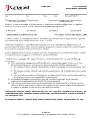 Required Immunization Form - Cumberland University