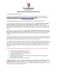 Student Teacher Placement Request Form - Cumberland University