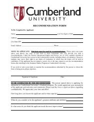 Applicant Recommendation Form - Cumberland University