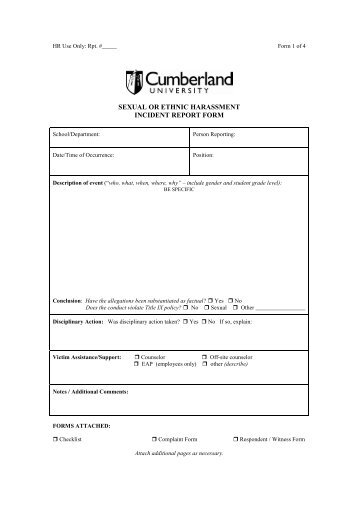 Sexual or Ethnic Harassment Incident Report Form