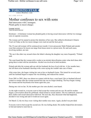 Mother confesses to sex with sons - Equal Parenting-BC