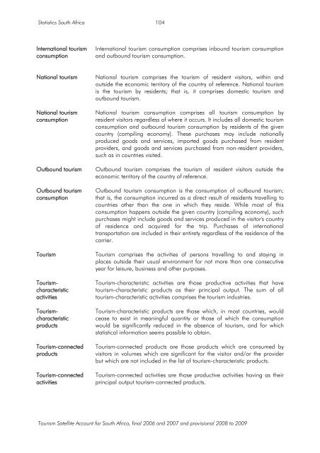 Tourism Satellite Account for South Africa 2006 to 2009