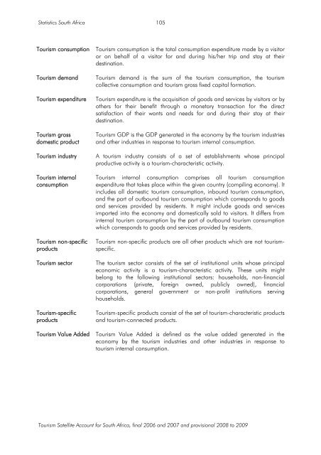 Tourism Satellite Account for South Africa 2006 to 2009