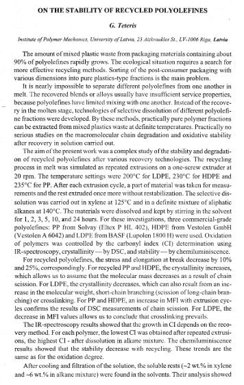 ON THE STABILITY OF RECYCLED POLYOLEFINES ... - Aleph Files