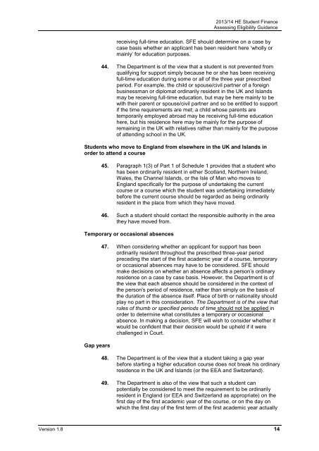 SFE Assessing Eligibility Guidance 2013/14 - Practitioners - Student ...