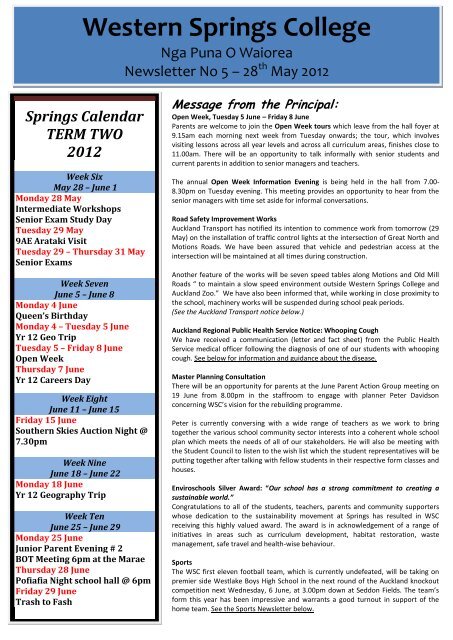 Sports Newsletter - Western Springs College