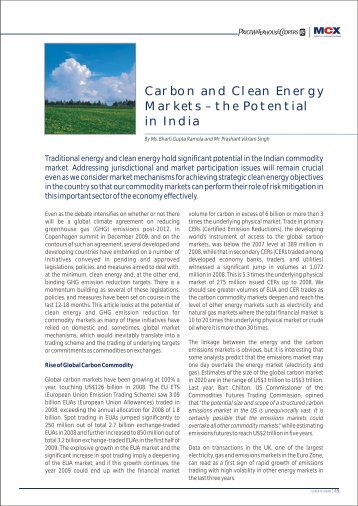 Carbon and Clean Energy Markets â the Potential ... - MCX in Marathi