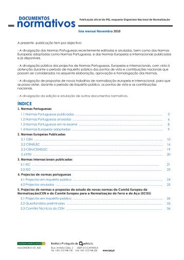 Lista mensal documentos normativos - IPQ