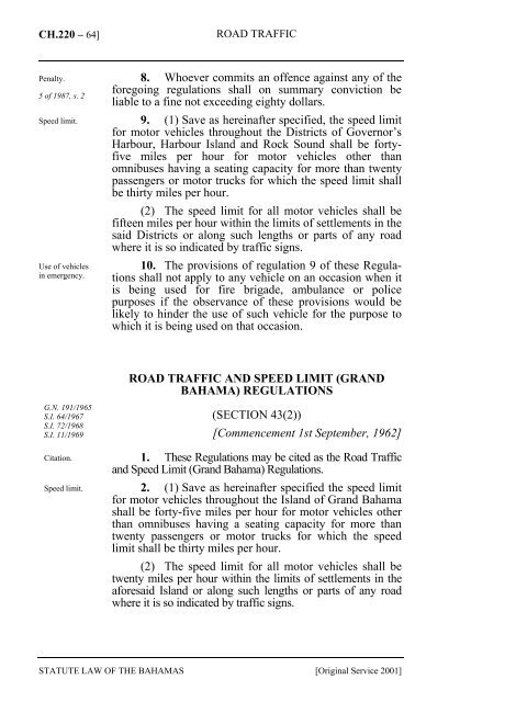 Road Traffic and Speed Limit (Grand Bahama) - The Bahamas Laws ...