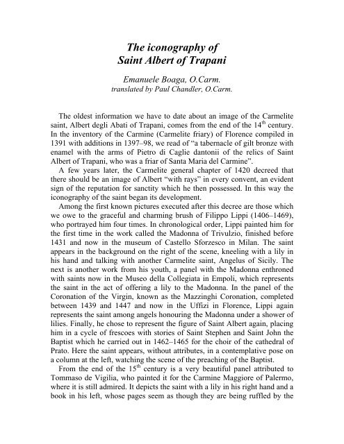Saint Albert of Trapani - British Province of Carmelite Friars