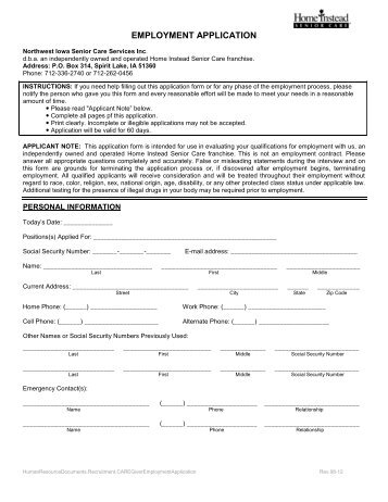 Caregiver Application (PDF 100KB) - Home Instead Senior Care