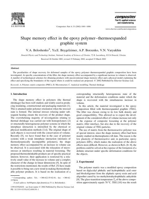 Shape memory effect in the epoxy polymer±thermoexpanded ...