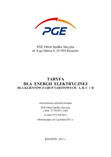 TARYFA DLA FIRM - PGE