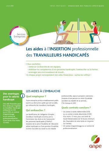 Fiche Infos pratiques - Les aides Ã  l'insertion des TH - Inserweb