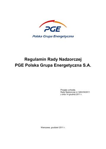 Regulamin Rady Nadzorczej PGE Polska Grupa Energetyczna S.A.