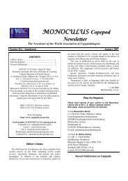 MONOCULUS Copepod Newsletter - World Association of ...