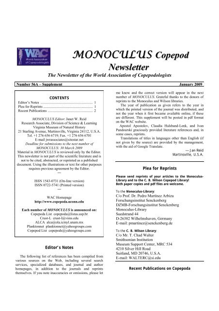 MONOCULUS Copepod Newsletter - World Association of