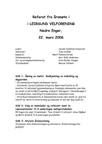 ÃrsmÃ¸te 2006 - Leirsund Velforening