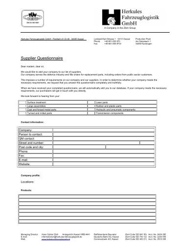 Supplier Questionnaire - Herkules Fahrzeuglogistik GmbH