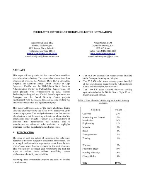 The Relative Cost of Solar Thermal Collector Installation