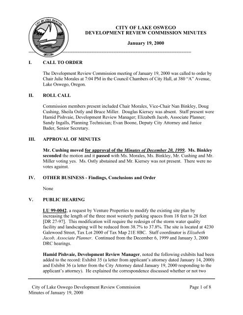 City Of Lake Oswego Development Review Commission Page 1 Of