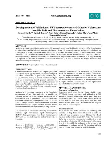 Development and Validation of UV Spectrophotometric Method of ...
