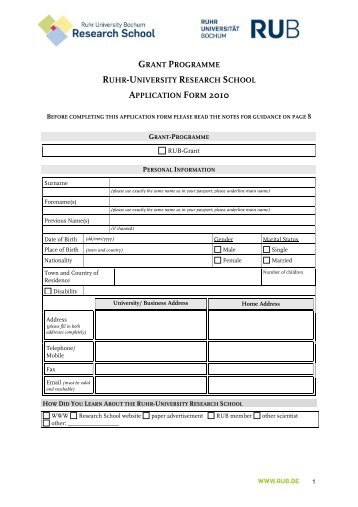 application form âGrant-Programmeâ - RUB Research School - Ruhr ...