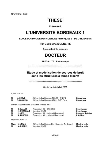 THESE L'UNIVERSITE BORDEAUX 1 DOCTEUR - UniversitÃ© ...