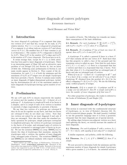 Inner diagonals of convex polytopes P