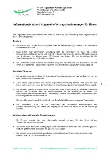 Informationsblatt und Allgemeine Vertragsbestimmungen fÃ¼r Eltern