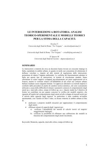 le intersezioni a rotatoria: analisi teorico-sperimentale e modelli ...