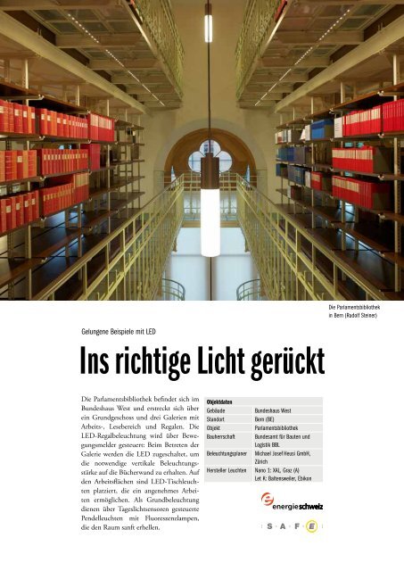 Gute Beispiele mit LED - Parlamentbibliothek Bern (BE) - Safe