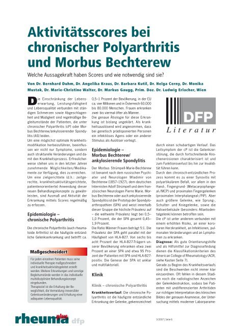 AktivitÃ¤tsscores bei chronischer Polyarthritis und Morbus Bechterew