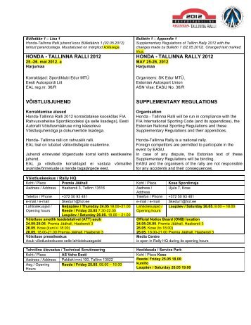 Võistlusjuhend / Supplementary regulations - Rally.ee