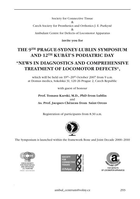 Supplementum 3+4/2007 - SpoleÄnost pro pojivovÃ© tkÃ¡nÄ›