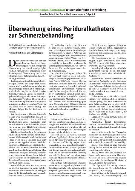 Ãberwachung eines Periduralkatheters zur Schmerzbehandlung