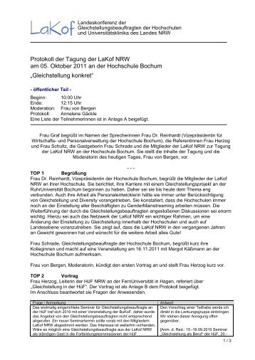 Protokoll der Tagung der LaKof NRW am 05. Oktober 2011 an der ...