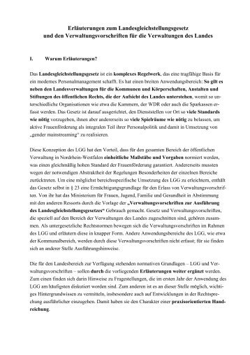 ErlÃ¤uterungen zum Landesgleichstellungsgesetz und ... - LaKof NRW