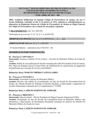 07Âª SessÃ£o OrdinÃ¡ria - MinistÃ©rio PÃºblico do Estado do CearÃ¡