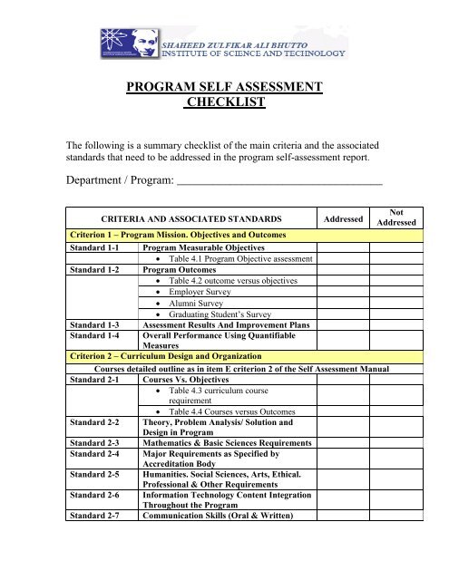 Program Self Assessment Checklist program-self-assessment-checklist