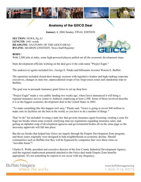 Anatomy of the GEICO Deal - Buffalo Niagara Enterprise