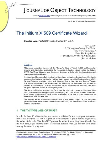 The Initium X.509 Certificate Wizard - The Journal of Object ...