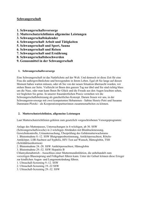 Schwangerschaft 1. Schwangerschaftsvorsorge 2 ...