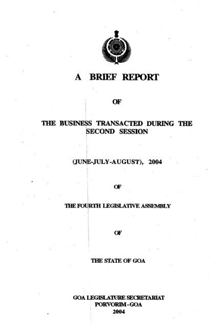A BRIEF REPORT - Goa Legislative Assembly