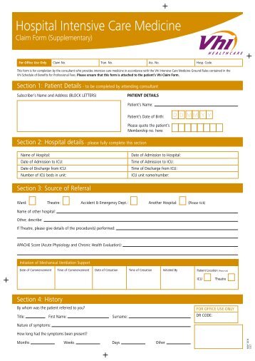 Hospital Intensive Care Claim Form - Vhi