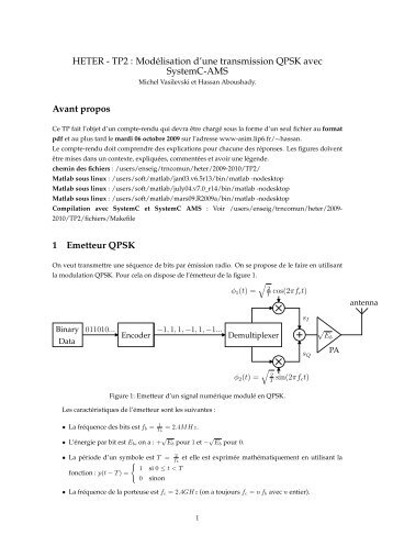 HETER - TP2 : ModÃ©lisation d'une transmission QPSK ... - SoC - LIP6
