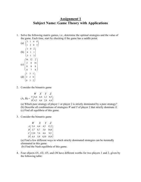 Solved Q1. (Chap 1: Game Theory.) In the simultaneous games