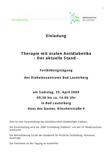 Einladung Therapie mit oralen Antidiabetika - Der aktuelle Stand -