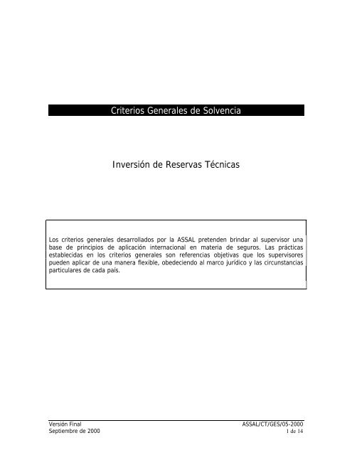 Criterios Generales de Solvencia InversiÃ³n de Reservas ... - CNSF